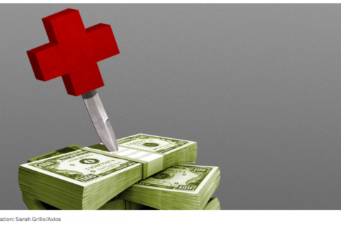Red cross knife in stack of money