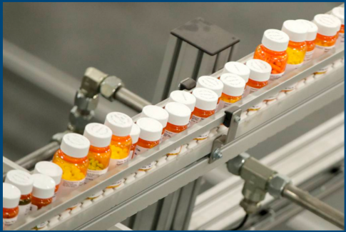 pill bottles in factory production line