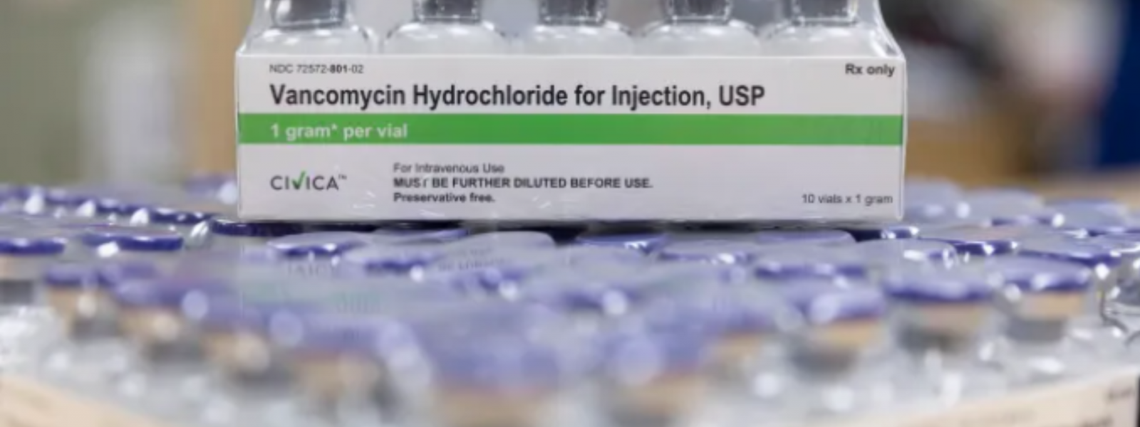 This 2019 photo provided by Civica Rx shows vials of vancomycin in Lehi, Utah. Impatient with years of inaction in Washington on prescription drug costs, U.S. hospital groups, startups and nonprofits have started making their own medicines in a bid to combat stubbornly high prices and persistent shortages of drugs with little competition. (Civica Rx via AP)