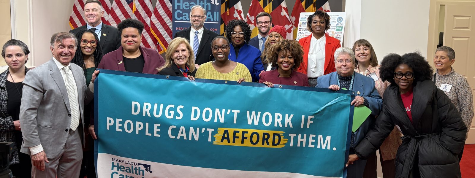 Drugs don't work if people can't afford them banner