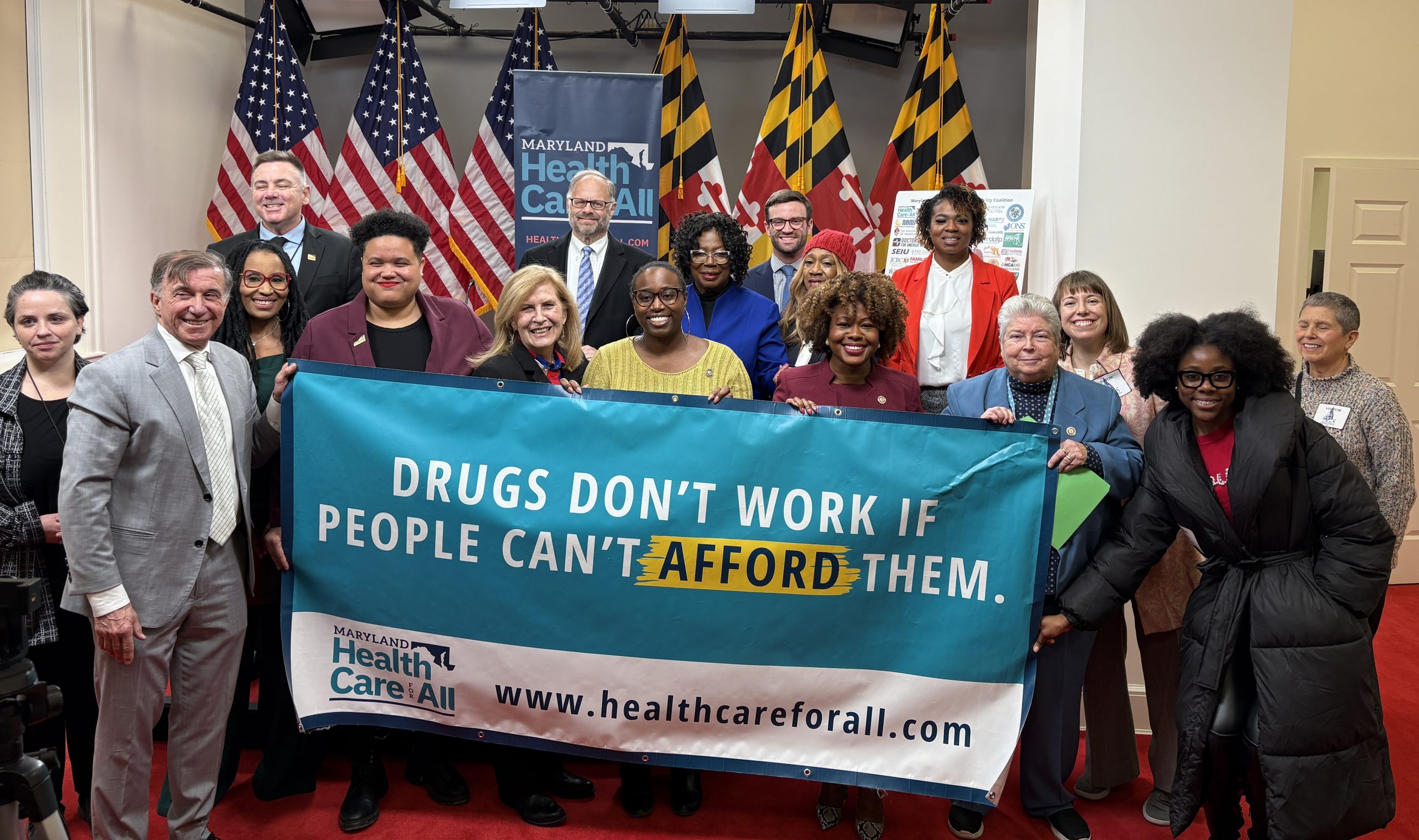 Drugs don't work if people can't afford them banner