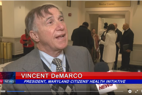 Vincent DeMarco, President of the Maryland Health Care for All! Coalition speaks to a reporter in Annapolis