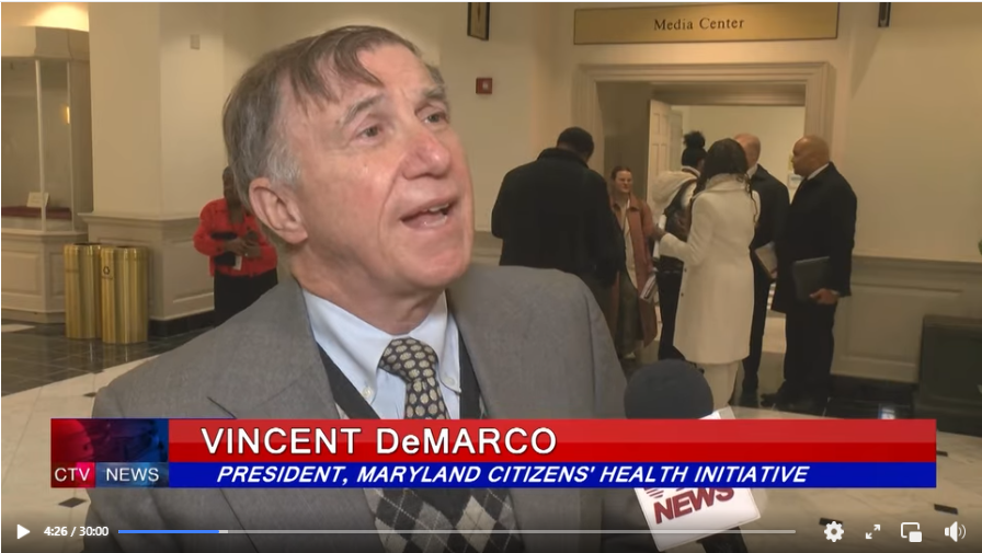 Vincent DeMarco, President of the Maryland Health Care for All! Coalition speaks to a reporter in Annapolis